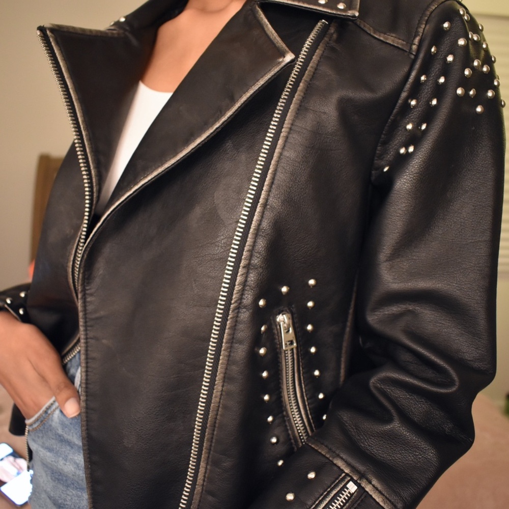 Topshop Naomi Studded Faux Leather Biker Jacket